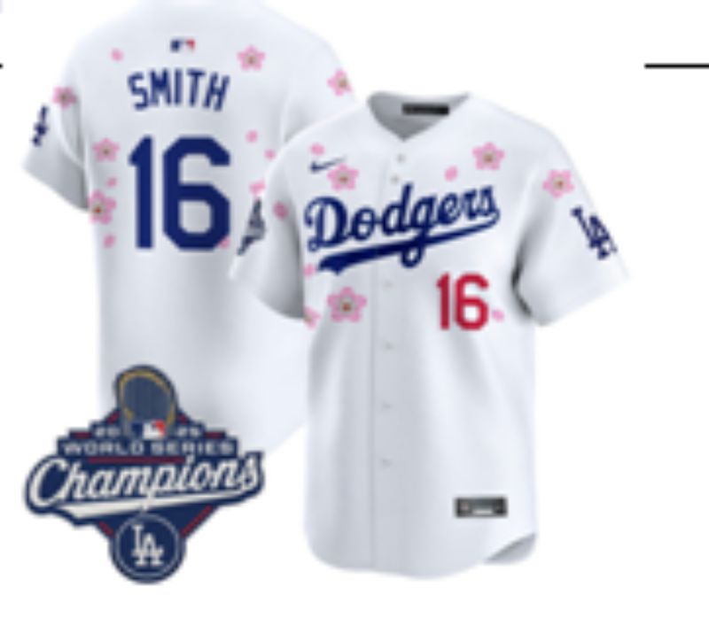 Men Nike 2026 Los Angeles Dodgers #16 Smith White Sakura Edition Game MLB Jersey 07->los angeles dodgers->MLB Jersey